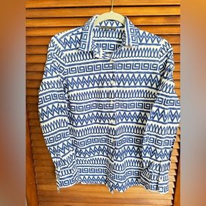 Designer Elliot Lauren size 6 blue and white abstract print blouse